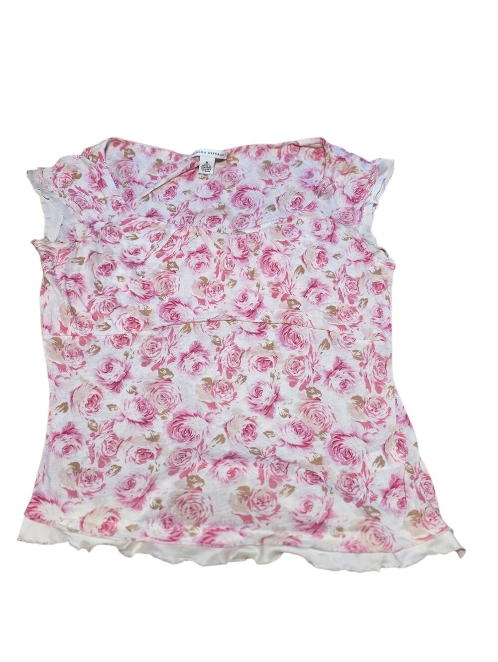 Banana Republic Floral Print Peplum Raw Hem Wool Blend Blouse Size M EUC